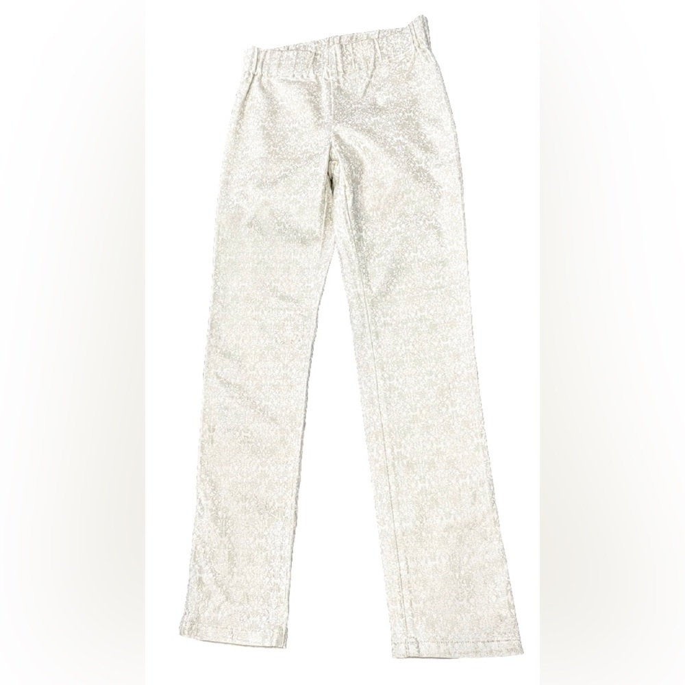 Soft Surroundings Metallic Gold Paisley Skinny Pants Women’s XS White Pull On✨
